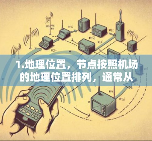 1.地理位置，节点按照机场的地理位置排列，通常从靠近机场起点的起降区，到中间的登机区、行李托运行区，再到较远的飞行区域